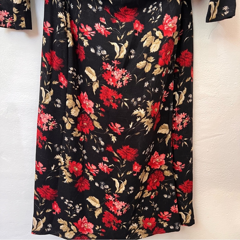 LIZ CLAIBORNE Vintage Skirt Set Black w Flowers Button Top Straight Skirt Size 8 - Picture 7 of 12